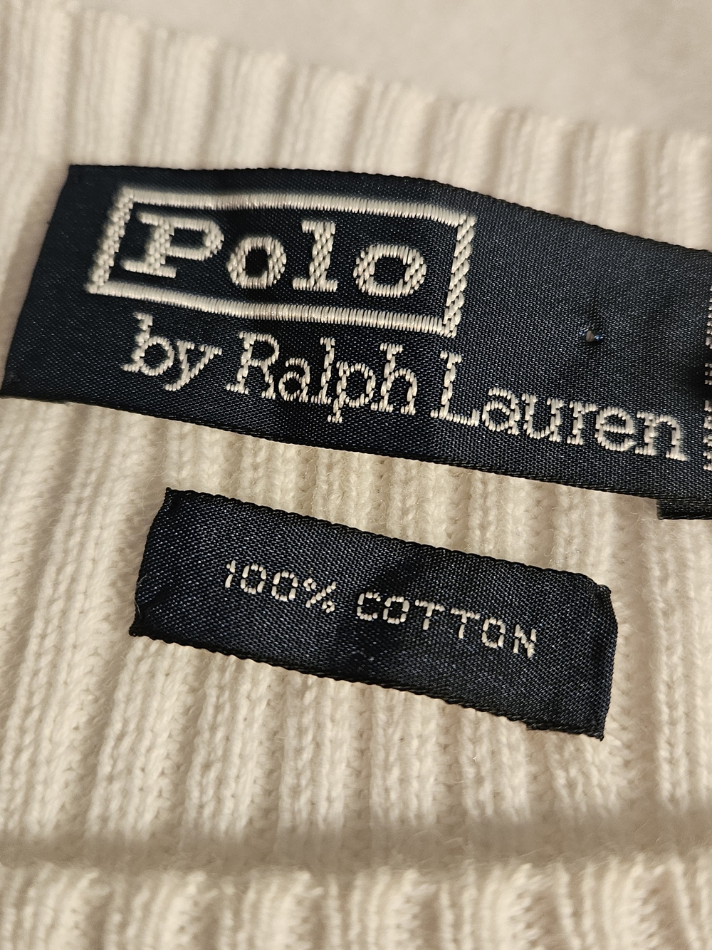 Vintage Polo Ralph Lauren XL Cotton Ribbed Sweater Bell Sleeves Cream Black Trim - Picture 3 of 9